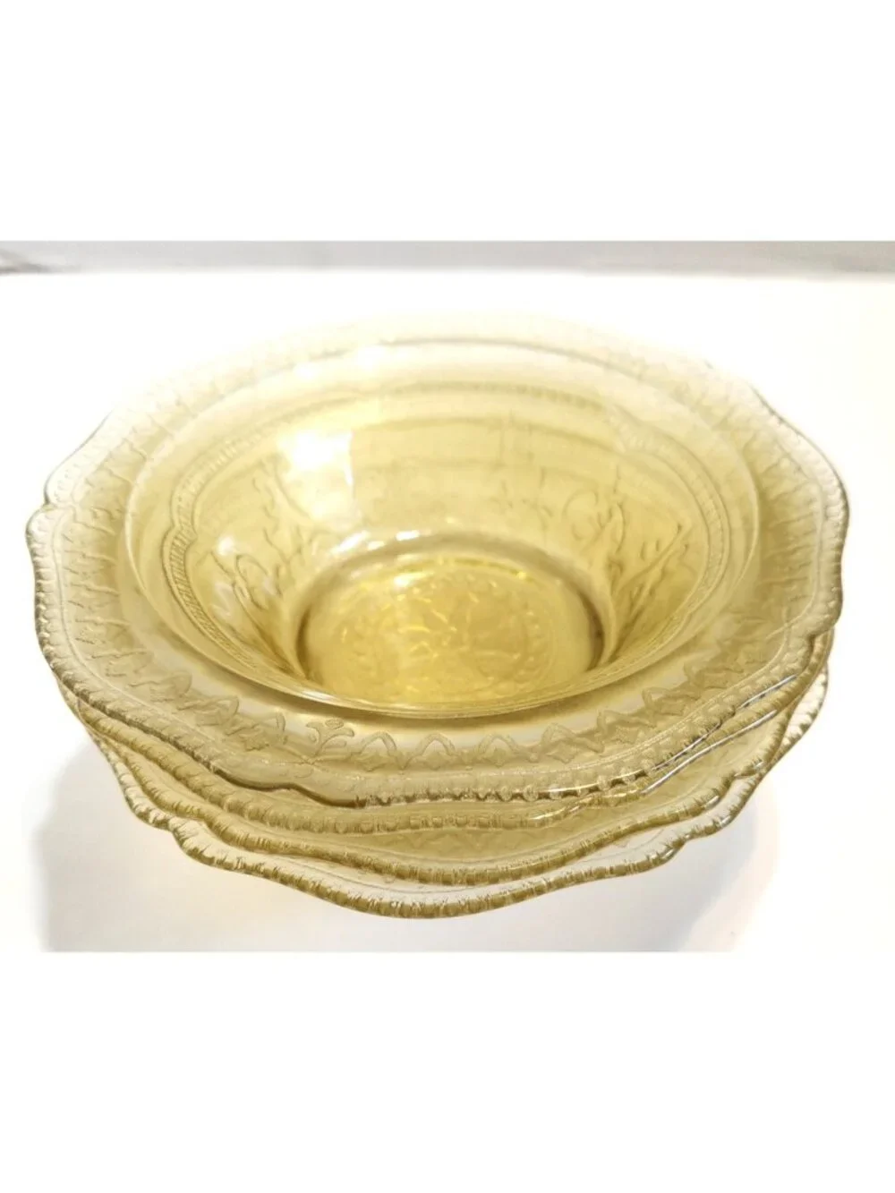 Federal Glass Depression Glass Patrician Spoke Amber Dessert Bowl set of 4 READ